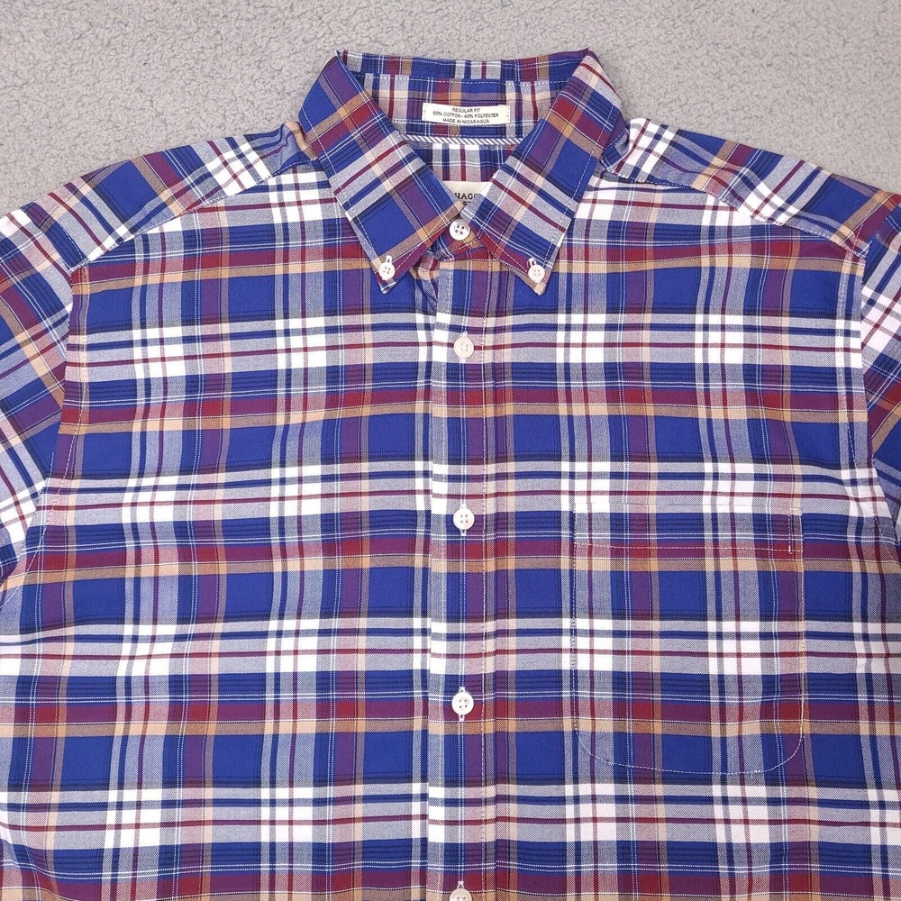 Haggar Shirt Mens 16 34/35 Blue‎ Plaid Long Sleeve Button Down Regular Fit